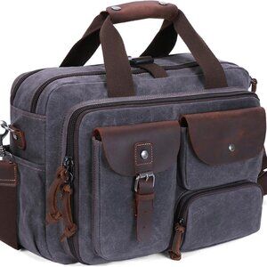 Laptop Bag Briefcase 17.3 Inch Messenger Bag for Men Waxed Canvas Office Carryin